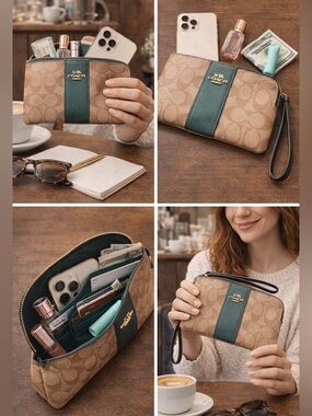 Coach Wristlet w/ Green Stripe